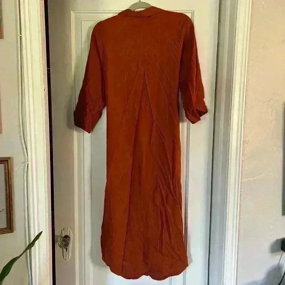 Monki Belted shirt dress - Reclaimed rust size L basic office oversized orange - Picture 3 of 10